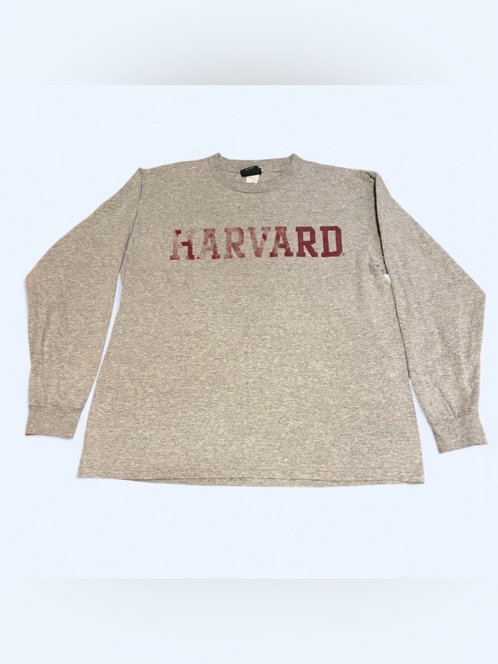 Vintage 90s MV Sport Harvard Long Sleeve T Shirt Distressed Sz Medium Gray